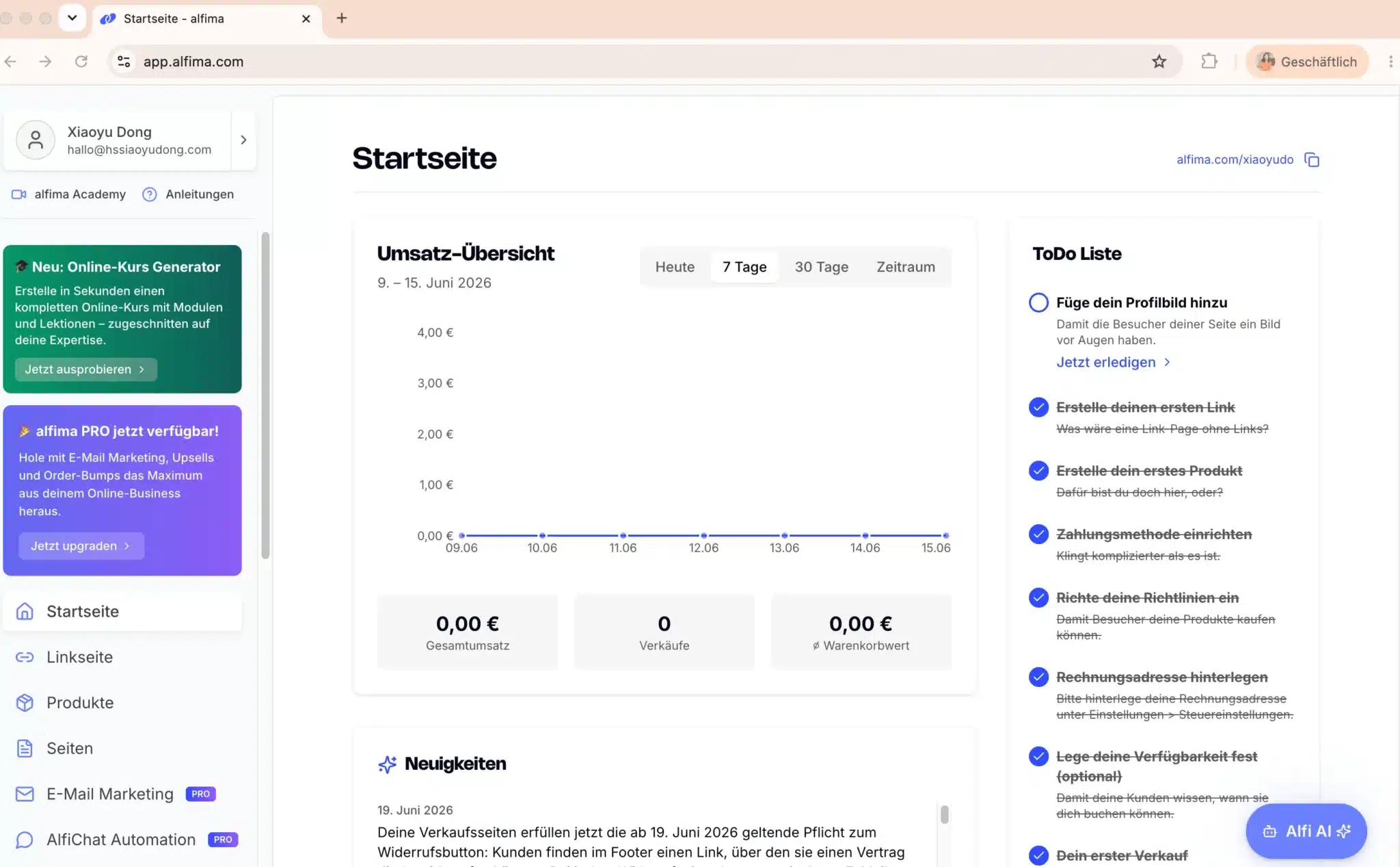 alfima All-In-One Tool Dashboard