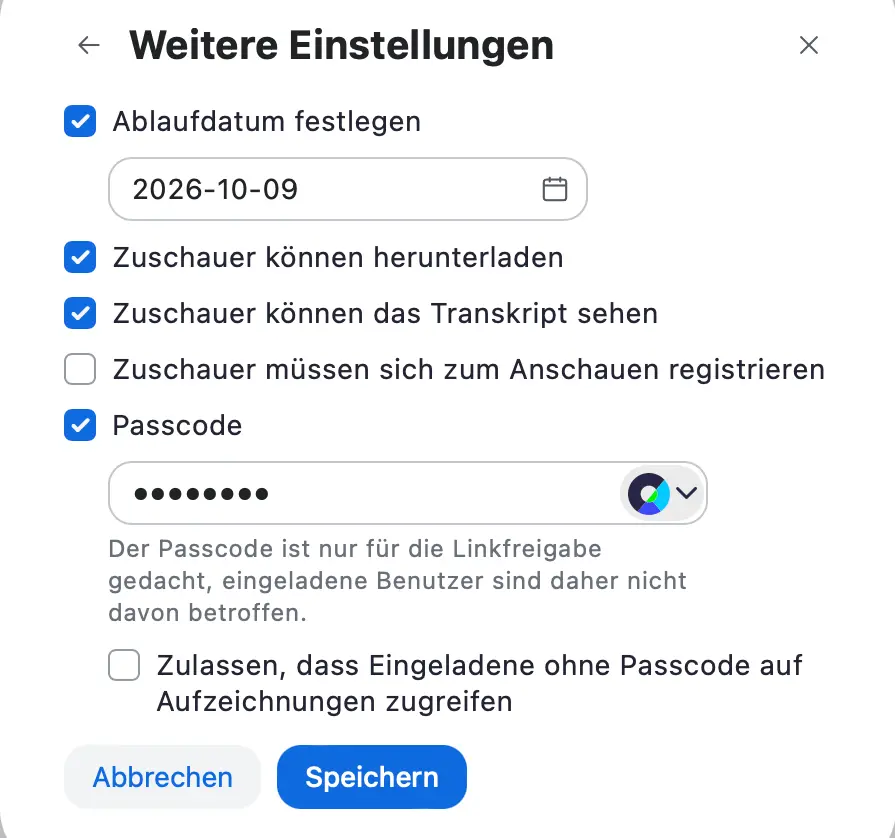 Zoom Aufzeichnung Einstellungen