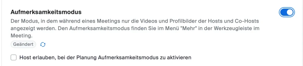 Aufmerksamkeitsmodus in Zoom einstellen
